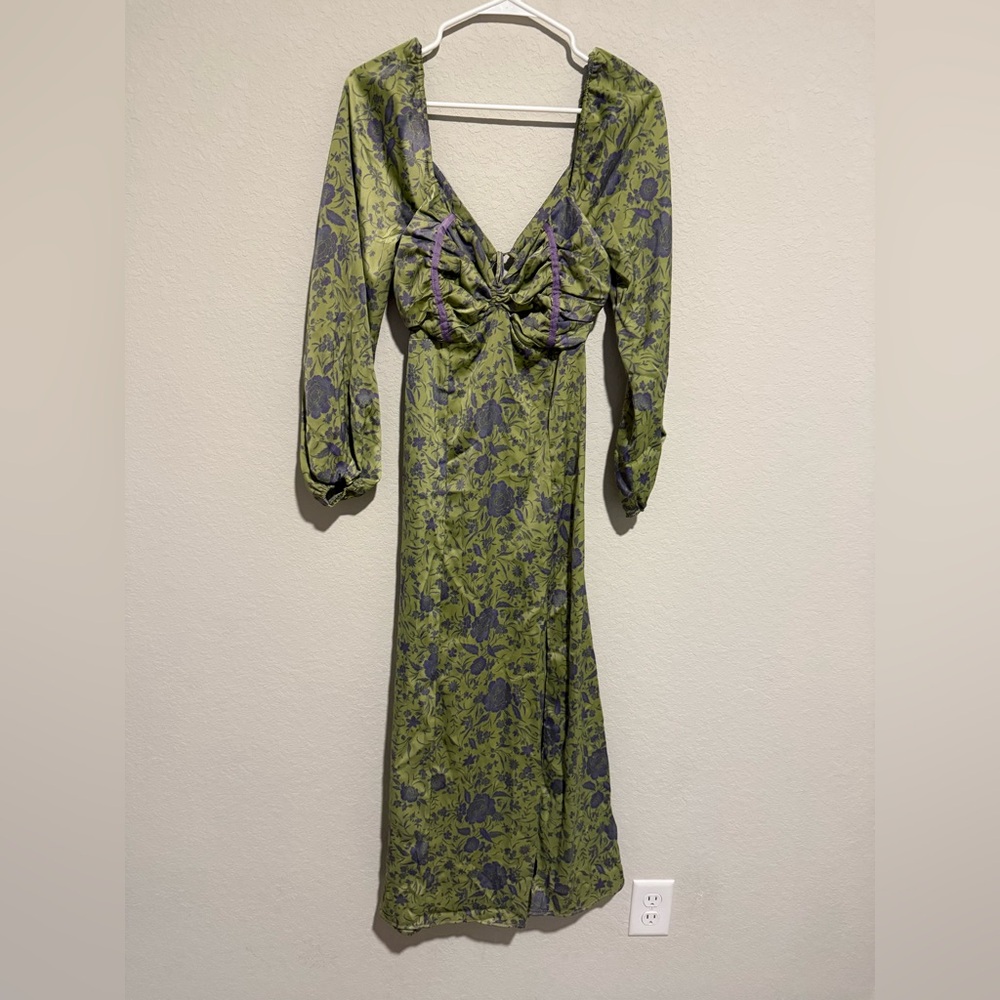 Urban Outfitters Olive Green & Purple Floral Midi Dress